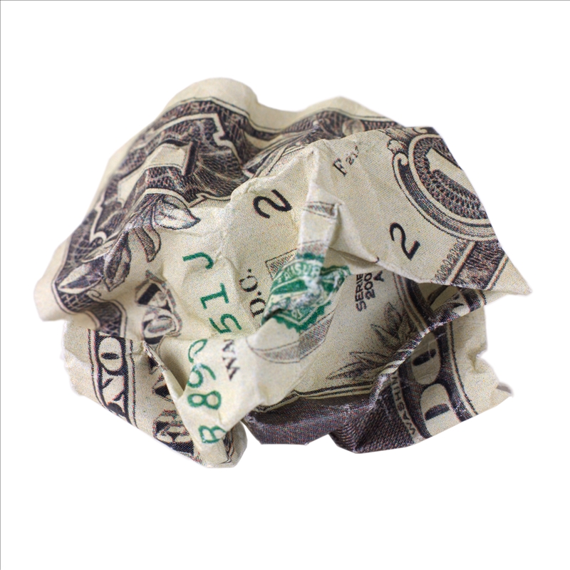 Crumpled dollar photographed on a white background