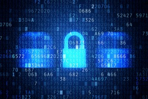 A glowing blue padlock icon is surrounded by a dense matrix of numbers and letters on a dark background, signifying data security and encryption. The padlock stands out amidst the digital code, representing protection and cybersecurity crucial for IT professionals.
