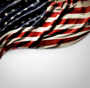 The image shows the United States flag with its characteristic red and white stripes and white stars on a blue field in the upper left corner, symbolizing the Federal Government. The flag is partially shown, occupying the top part of the image, with a white background below it.