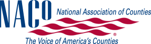 Logo of the National Association of Counties (NACo) featuring "NACo" in large blue letters on the left. To the right, "National Association of Counties" appears in blue, above five red wavy lines. Below the lines, it reads "The Voice of America's Counties.