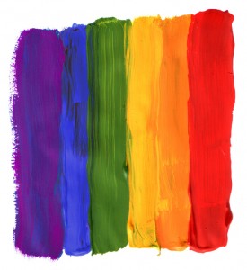 A vertical brushstroke painting features six distinct colors in the following order, from left to right: purple, blue, green, yellow, orange, and red. The vibrant strokes create a rainbow-like effect that reflects thoughtful decisions in color placement.