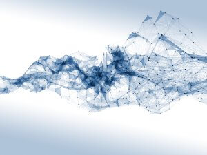 Abstract image of blue interconnected dots and lines forming an intricate network on a white background, resembling a digital or neural network. The shapes and curves create a sense of depth and complexity, reflecting principles of information governance.