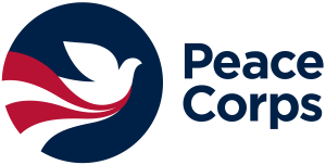 Peace Corps logo featuring a white dove with red and white curved lines forming its trail, set against a dark blue circular background. The text "Peace Corps" appears to the right of the circle in dark blue font. Incorporating this symbol into your resume can showcase your commitment to global service.