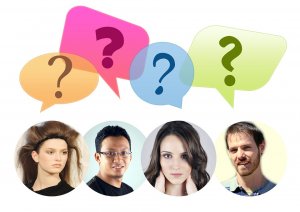 A collage of four people with question marks above their heads inside colored speech bubbles. The individuals include a woman with voluminous hair, a man with glasses, a woman with long brown hair, and a bearded man. The question marks indicate uncertainty or resistance to new ideas.