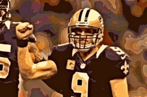 A heavily stylized image of an American football player wearing a helmet and a jersey with the number 9. The leader raises their right arm with a fist, appearing to celebrate or signal. The background is abstract with swirling colors.