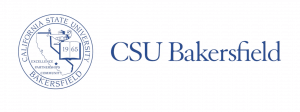 The image shows the California State University, Bakersfield (CSUB) logo. On the left, there is a circular emblem with text "California State University Bakersfield 1965 Excellence Partnership Community." On the right, the text reads "CSU Bakersfield" in blue.