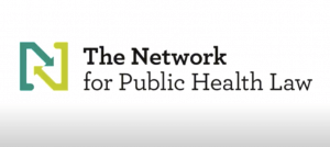 Logo of The Network for Public Health Law. The design features a stylized letter "N" with an arrow integrated into it, appearing in shades of green and yellow, followed by the bold text "The Network for Public Health Law" set against a plain white background.
