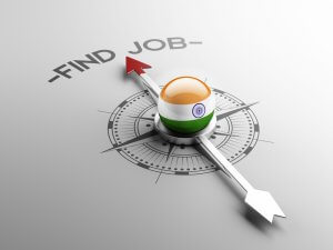 A compass pointing towards the words "Find Job" with an arrow. At the center of the compass is a spherical object adorned with the colors and emblem of the Indian flag. The minimalistic white background adds a clean and focused aesthetic, emphasizing your job search journey.