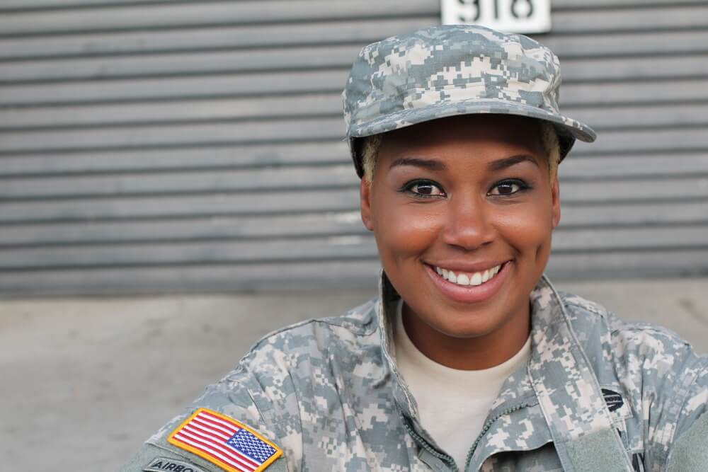 Veteran,Soldier,Smiling,And,Laughing.,African,American,Woman,In,The