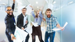 A group of excited people