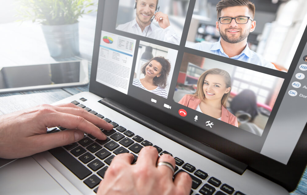 Virtual,Talking,With,Friends,,Colleague,And,Using,Video,Chat,Conference.