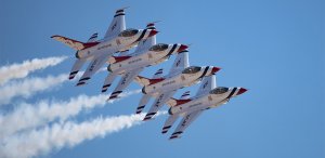 Airplane jets flying on a clear blue sky