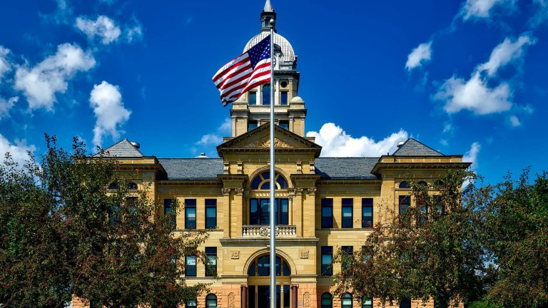 The Florence Pinal County Courthouse with American Flag