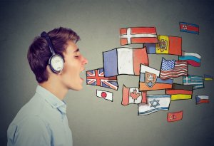 An abstract representation of a man speaking different languages