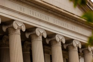 The Treasury Department building front architecture