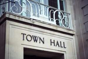 The Local Government office Town hall with balcony above it