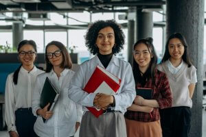 Five women in the queue and waiting for interview