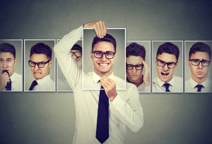 A masked man expressing different emotions