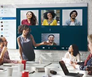 Group of friends video chat connection concept during a meeting