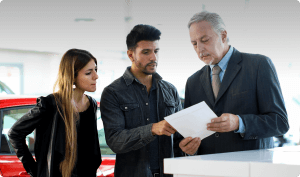 A man asking questions to a businessman to ensure a quality product