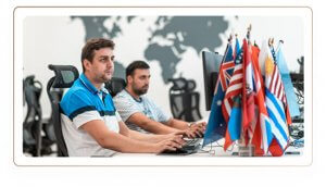 Two men employees doing a serious computer tasks