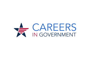 Logo for "Careers in Government," featuring a stylized star composed of blue and red stripes, subtly integrating elements of Artificial Intelligence.