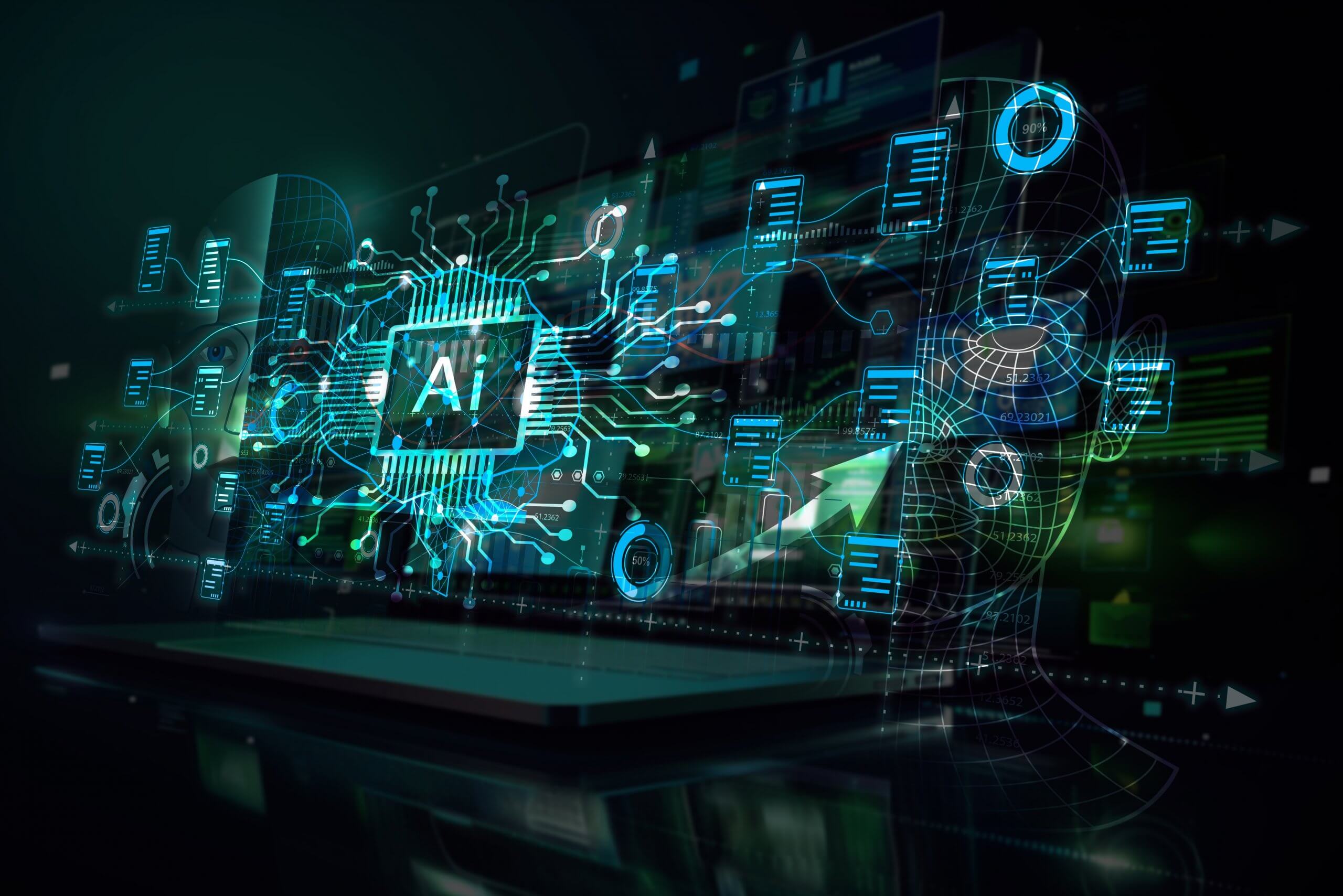 A glowing digital illustration of a computer chip labeled “AI,” surrounded by circuit patterns, data icons, and futuristic technology graphics, hovers above a dark laptop keyboard—capturing the essence of the modern tech gig economy. A glowing digital illustration of a computer chip labeled “AI,” surrounded by circuit patterns, data icons, and futuristic technology graphics, hovers above a dark laptop keyboard—capturing the essence of the modern tech gig economy.